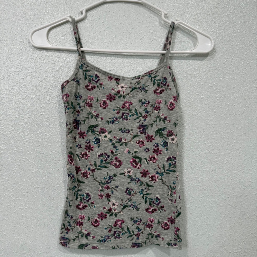 Aeropostale Favorite Cami XS Gray Floral Spaghetti Strap Camisole Tank Top